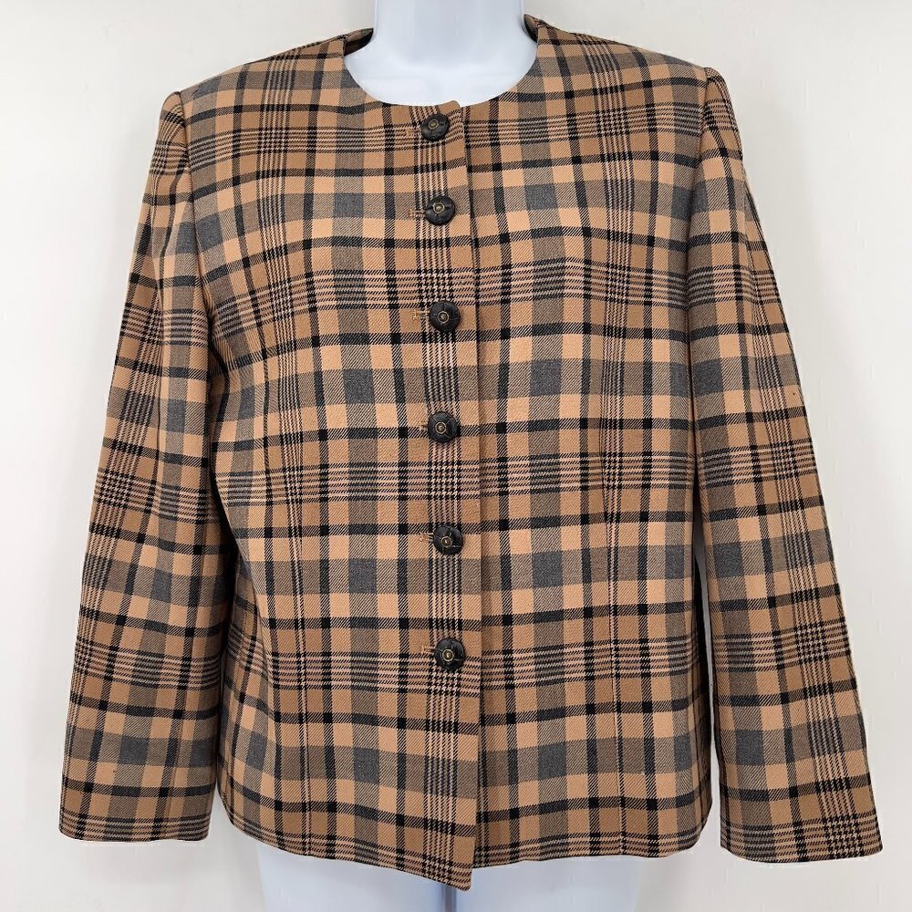 Pendleton Women's Petite 100% Virgin Wool Plaid Blazer
